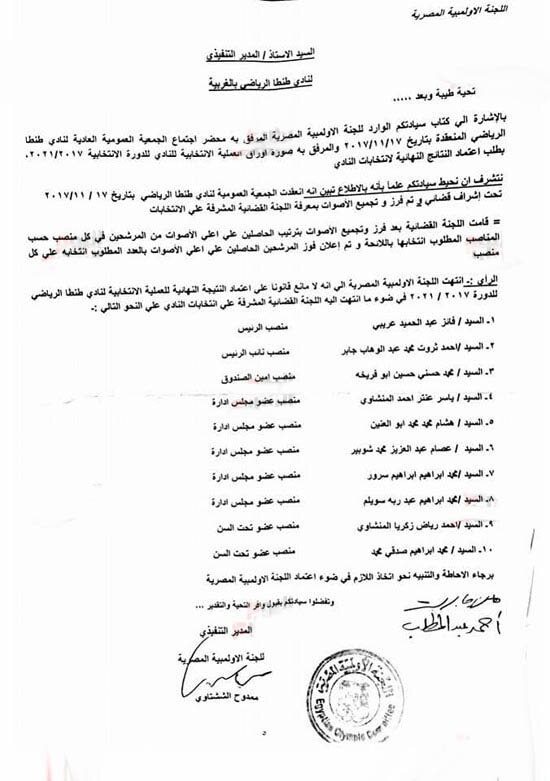 اعتماد نتيجة انتخابات نادى طنطا