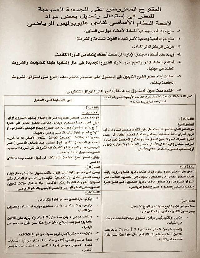 تعديلات لائحة نادى هليوبوليس