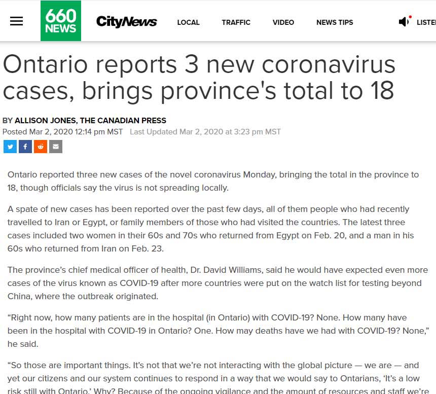 كندا تسجل اصابات فيروس كورونا من مصر